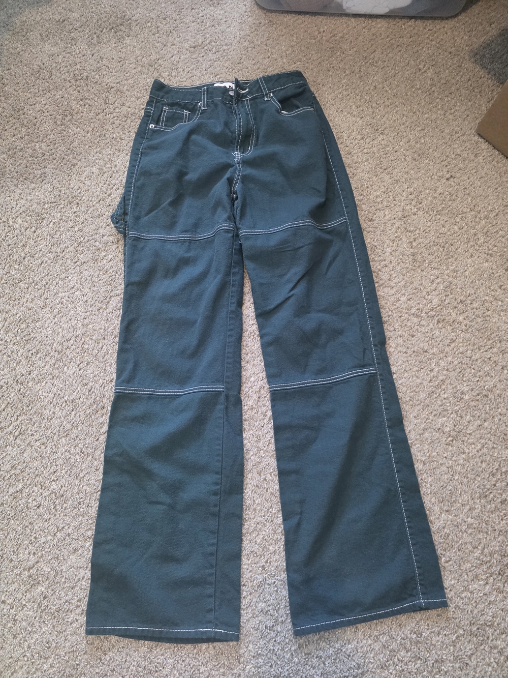 High-Rise Wide-Leg Stitch Panel Jeans in Deep Teal